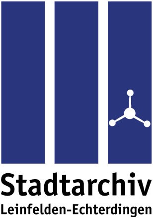 Logo des Stadtarchivs LE – drei blaue vertikale Balken und teils weißem Hintergrund mit schwarzem Schriftzug