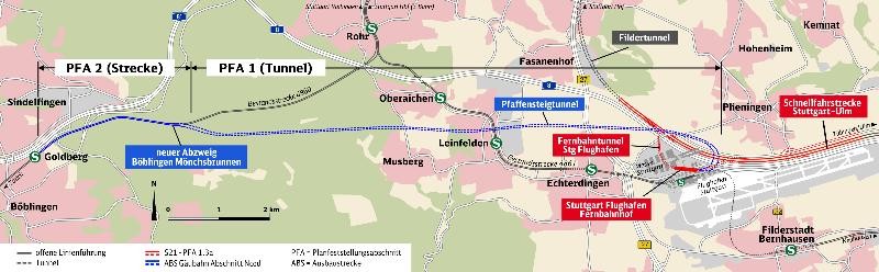 Plan mit möglichem Streckenverlauf des Pfaffensteigtunnels