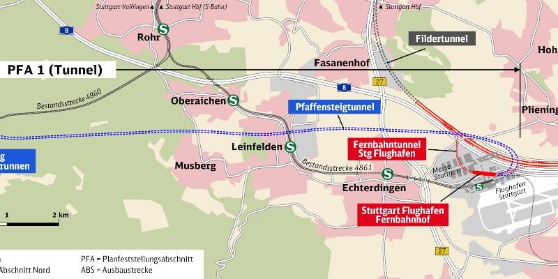 Plan mit möglichem Streckenverlauf des Pfaffensteigtunnels