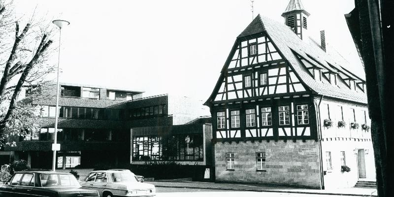 Ansicht des Rathaus in Echterdingen im Jahr 1953
