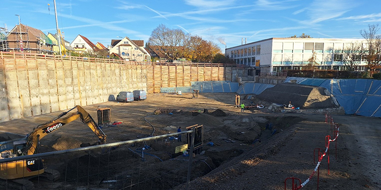 Baustelle Neubau Gartenhallenbad in Leinfelden