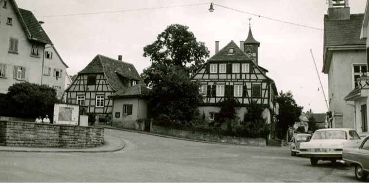 Schwarzweiß-Aufnahme alter Ortskern Musberg