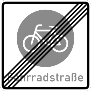 Verkehrsschild mit einem weißem Fahrrad in einem grauen durchgestrichenem Kreis