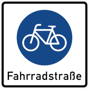 Verkehrsschild mit einem weißen Fahrrad in einem blauen Kreis