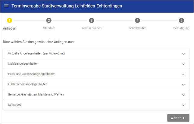 Screenshot der Online-Terminvergabe